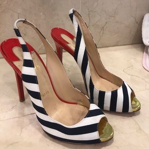 Christian Louboutin toile rayee flo sling 120